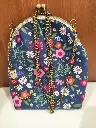Sac bleu fleurs roses