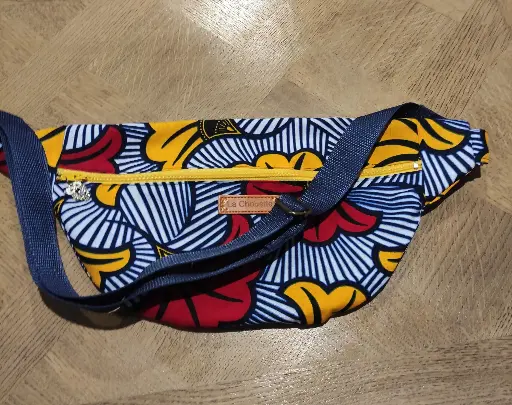 Sac banane wax fleurs rouges et jaune